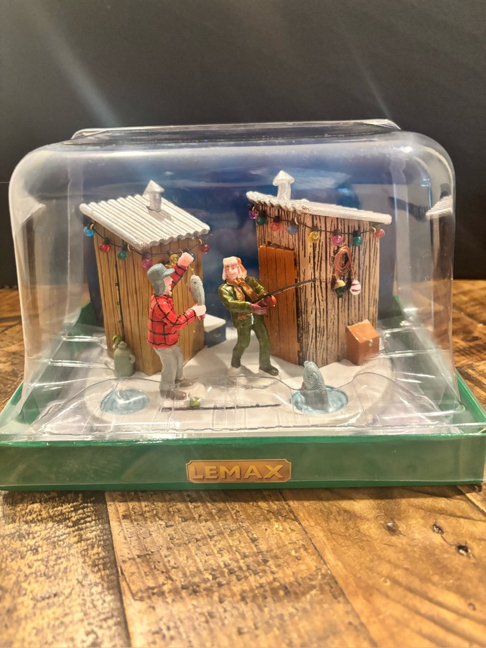 Lemax Ice Fishing Miniature Scene — Green, Brown, Red and Blue Figurines
